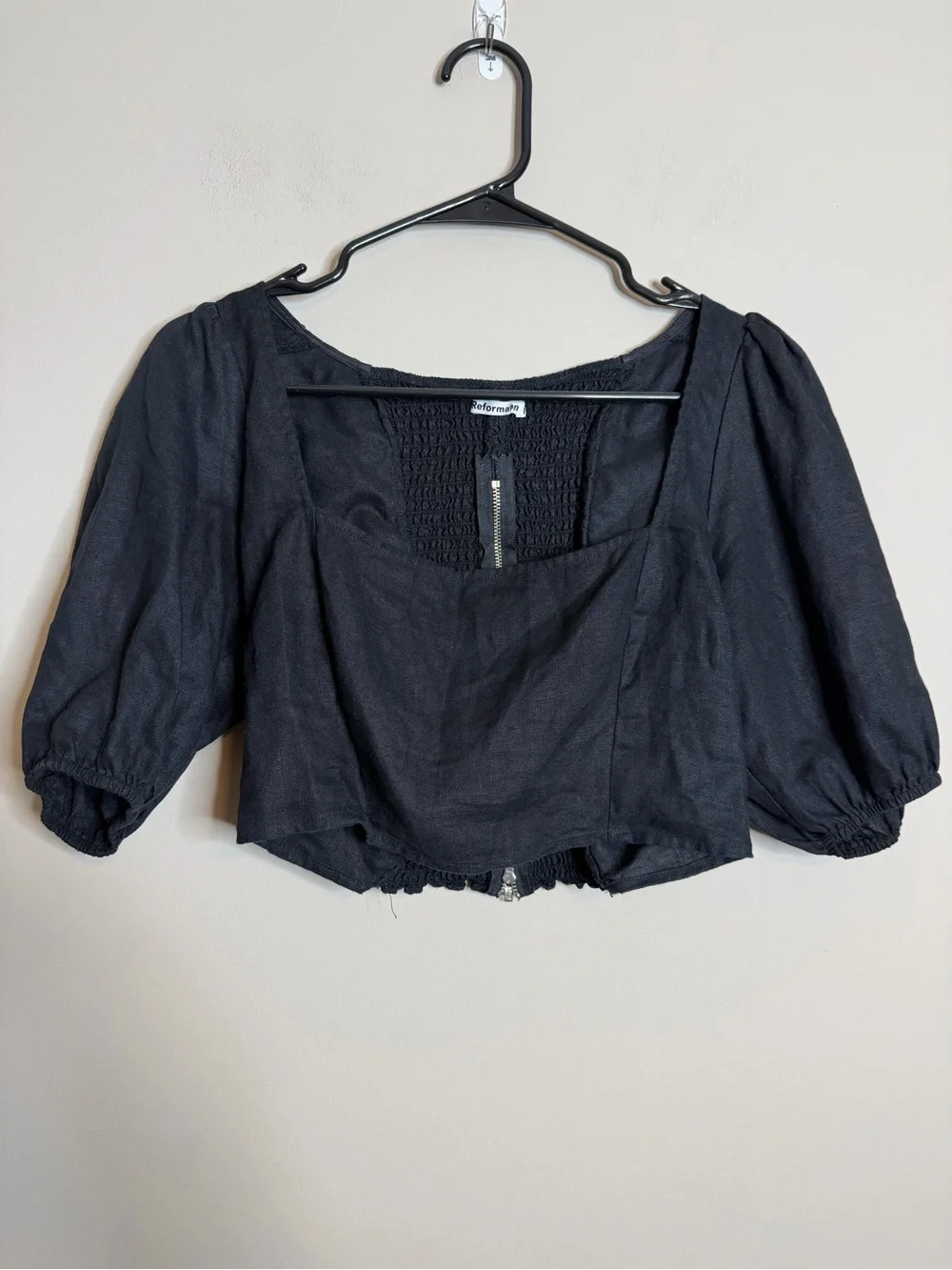 Reformation Yucca Linen Square Neck Blouse Black Size 8
